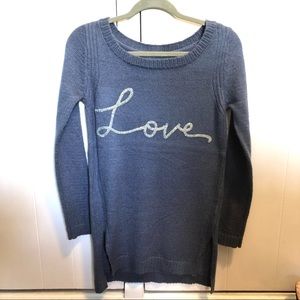 LC Lauren Conrad Longline Blue Love Sweater